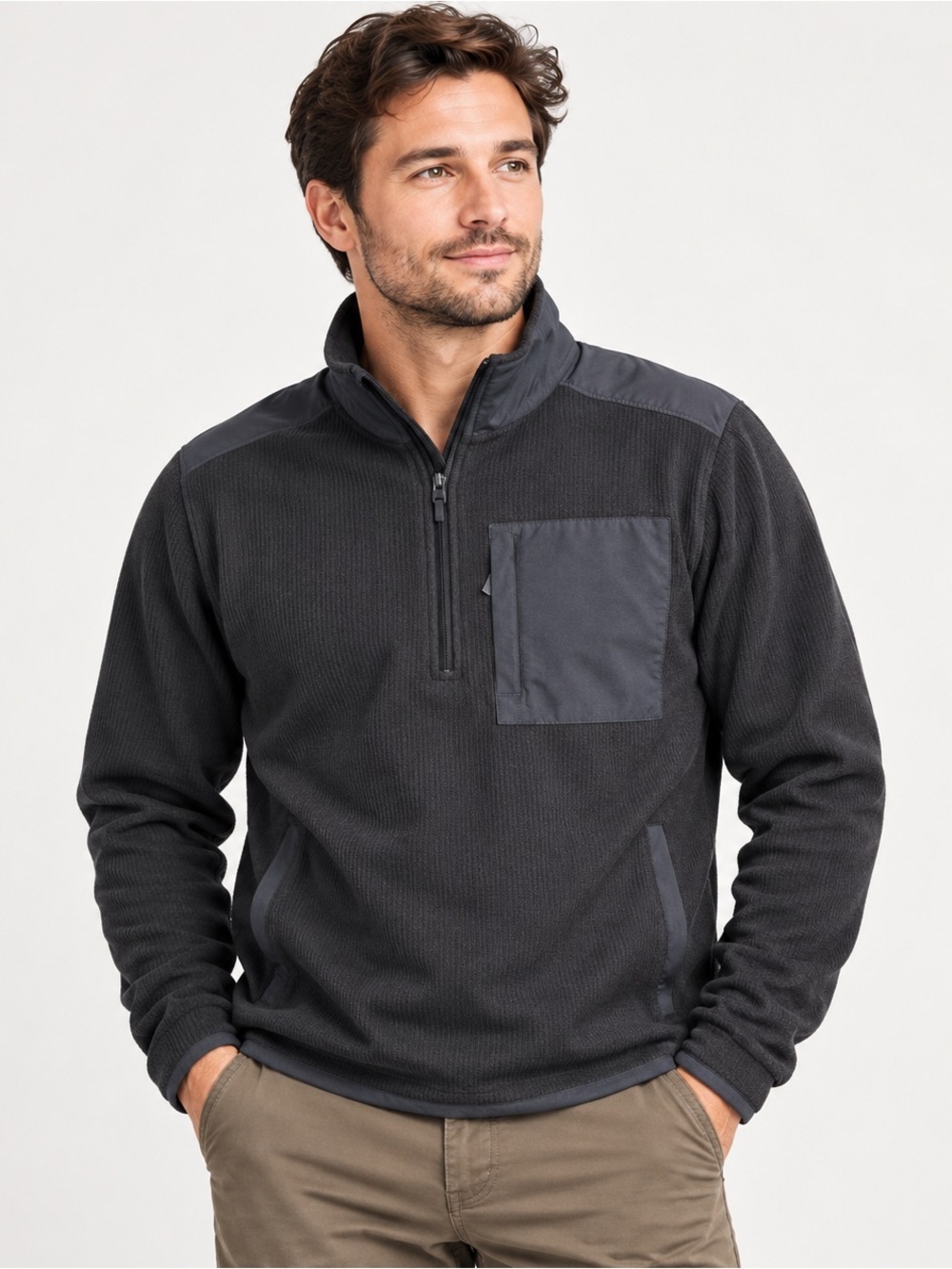 Canadian Geographic Sweater Jacket 1/2 Zip Pullover Mens Medium Fleece Black